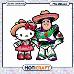 Hello Kitty and Buzz Lightyear Cute PNG Design for Instant Download