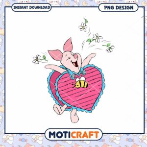 Happy Pig Character in Heart Dress PNG Design for Instant Download