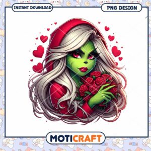 Grinch Inspired PNG Design with Roses for Instant Download Gift