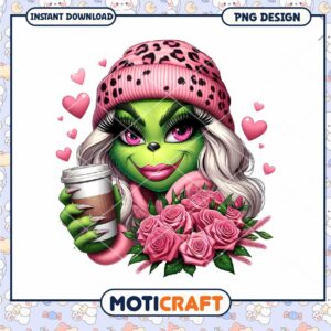 Grinch Girl Valentines PNG Sublimation