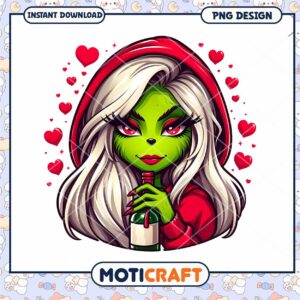 Grinch Girl Cute PNG Design Instant Download for Holiday Decor