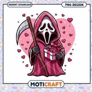 Funny Scary Ghost with Hearts Gift PNG Design for Download