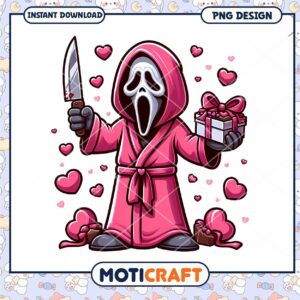 Funny Halloween Ghost in Pink Robe with Heart and Gift PNG Design