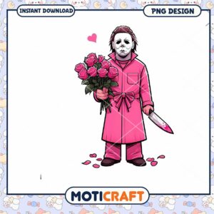Funny Halloween PNG Design of Michael Holding Roses and Knife