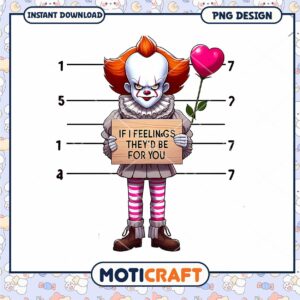 Funny Clown Holding Heart Sign PNG Instant Download for You