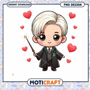 Cute Wizard Character with Wand and Hearts PNG Instant Download