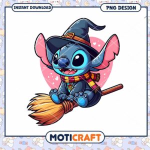 Cute Witch Character Sitting on Broom PNG Design for Download
