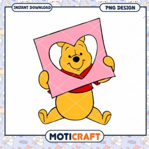 Cute Winnie the Pooh Heart Frame PNG Design for Instant Download