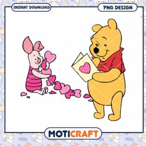 Cute Winnie the Pooh and Piglet Love Hearts PNG Instant Download Design