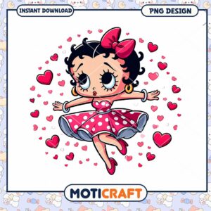 Cute Vintage Style Betty Boop PNG Design with Hearts for Download