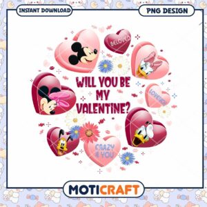 Cute Valentine PNG Design with Mickey and Friends Heart Theme