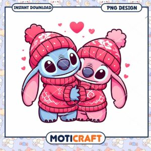 Cute Stitch Couple PNG, Winter Love
