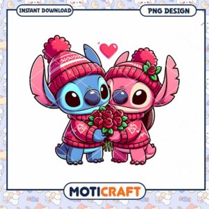 Cute Stitch Couple Valentines PNG