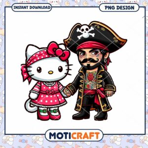 Cute Pirate and Kitty Character PNG Instant Download Design Art