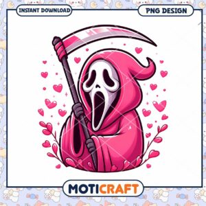 Cute Pink Grim Reaper PNG Design for Instant Download and Use