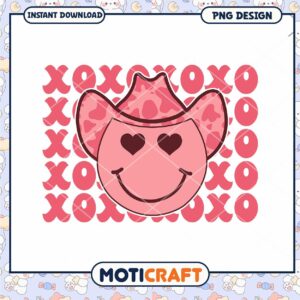 Cute Pink Cowboy Heart Smile PNG Design for Instant Download Art