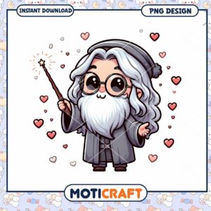 Cute Magical Wizard Character PNG Design for Instant Download Art