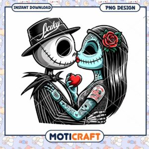 Cute Kissing Skeleton Couple PNG Design for Instant Download Art