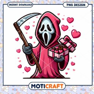 Cute Horror Themed Grim Reaper Holding Heart Box PNG Instant Download