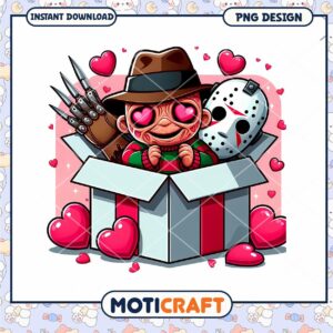 Cute Horror Characters in a Gift Box PNG Downloadable Design