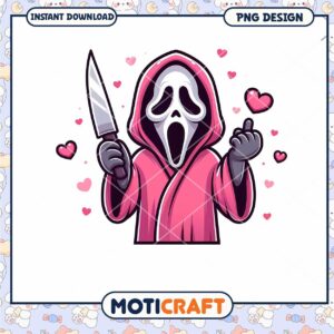 Cute Horror Character with Knife and Hearts PNG Digital Download