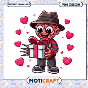 Cute Horror Character with Gift and Hearts PNG Digital Download