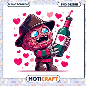 Cute Horror Character PNG Design with Hearts Instant Download Art