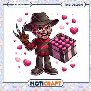 Cute Horror Character Holding Hearts PNG Design for Download