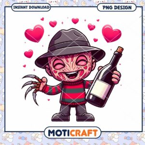 Cute Freddy Krueger Valentine Design PNG for Fun Instant Download