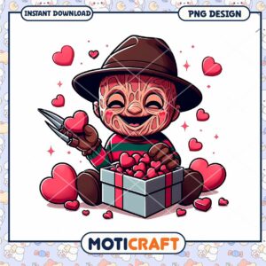 Cute Freddy Krueger Heart Theme PNG Design for Instant Download
