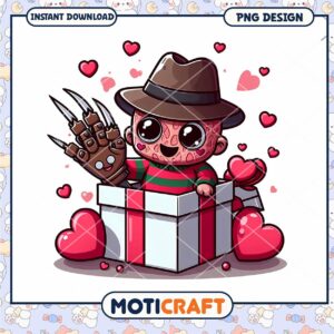Cute Freddy Krueger Character in Gift Box PNG Digital Download