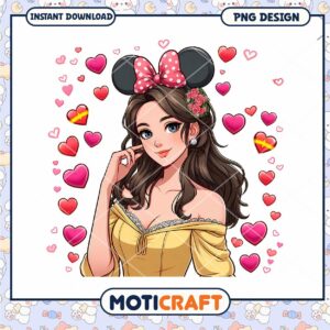 Cute Disney Inspired PNG Design with Hearts and Mickey Ears