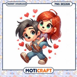 Cute Couple PNG Design with Hearts Instant Download for Lovers