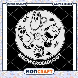 Meowcrobology fun cat illustration for science lovers, cute design for crafts
