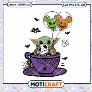 Cute Halloween Mug Design, featuring adorable characters with balloons