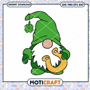 Cute Green Gnome with Four Leaf Clover, Perfect for St Patrick's Day