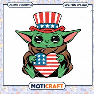 Cute Baby Yoda in Patriotic Hat, Perfect for Holiday Crafts