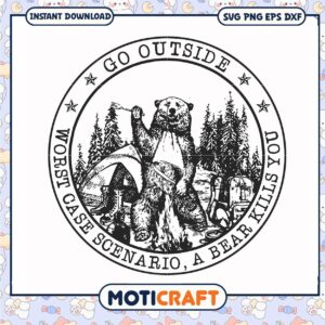 Go outside worst case scenario a bear kills you svg, funny svg, bear kills​ svg