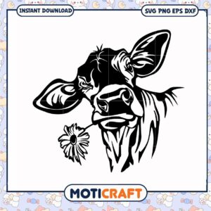Cows with flower svg, funny svg, the cow head​ svg, cow with daisy​ svg
