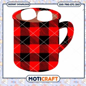 Buffalo Plaid Hot Cocoa Cup With Marshmallow svg, cocoa cup svg