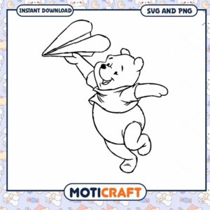 Paper Plane Flying Bear SVG Coloring Page Downloadable Art