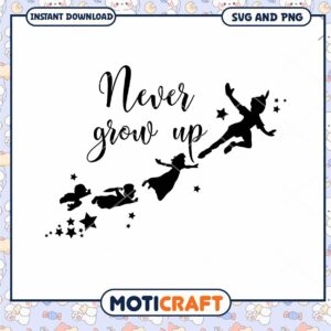 Never Grow Up SVG File with Flying Children Design