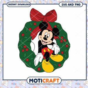 Mickey Mouse Christmas Wreath SVG Clipart Instant Download