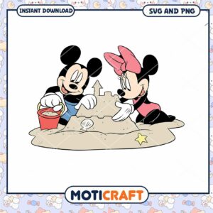 Mickey and Minnie Building Sandcastle SVG Clipart Download