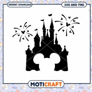 Magical Castle Silhouette SVG with Fireworks Design