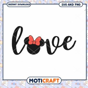 Love SVG Design with Mickey Mouse Bow Digital Download