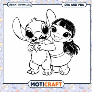 Fun Stitch and Lilo Coloring Page SVG and PNG Download