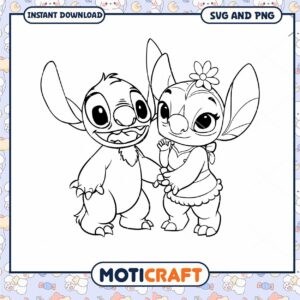 Cute Stitch and Angel Coloring SVG for Kids Download