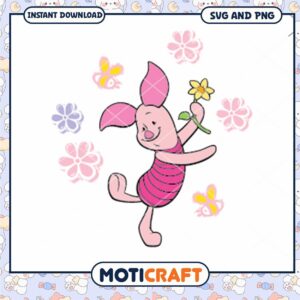 Cute Piglet Character with Flowers SVG Download Design