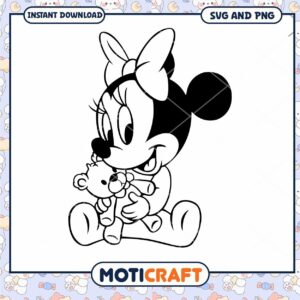 Cute Minnie Mouse SVG with Teddy Bear for Kids Crafts